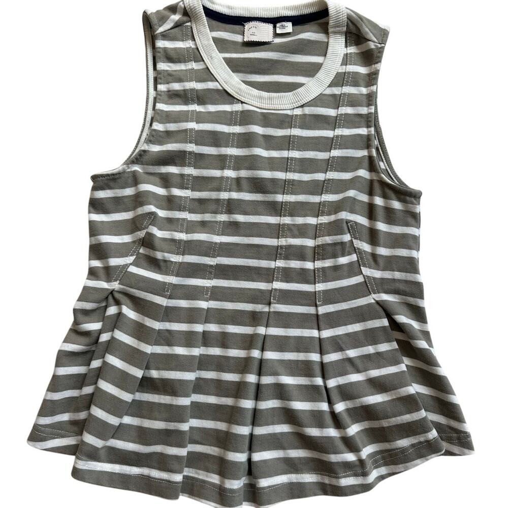 Anthropologie Taupe/Cream Striped, Pleated, Sleeveless Peplum Top- XS